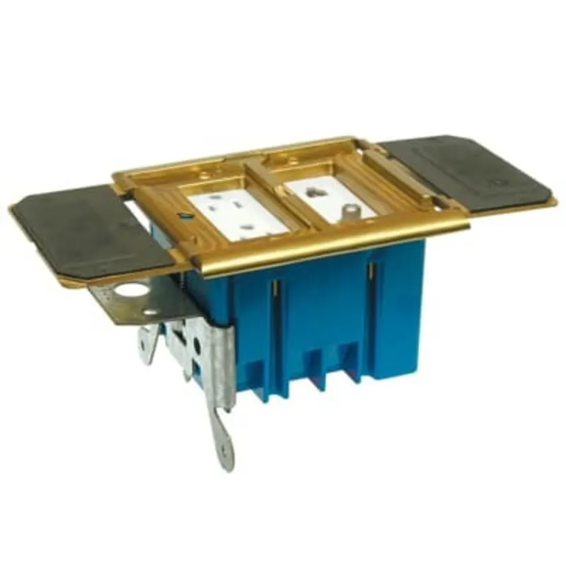 Adjustable Floor Box, 2-Gang, Type: GFCI Receptacles, Depth: 3"