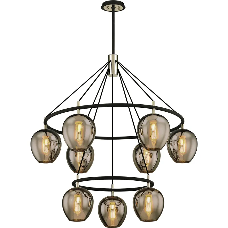 Iliad 9 Light 40 inch Carbide Black and Polished Nickel Chandelier Ceiling Light