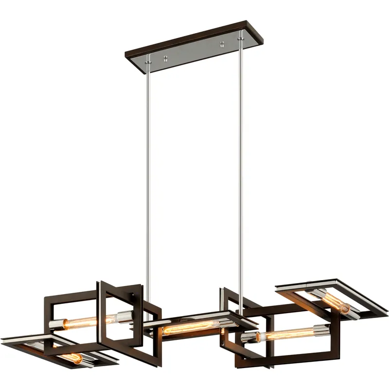 Enigma 5 Light 43.5 inch Bronze With Polished Stainless Linear Ceiling Light