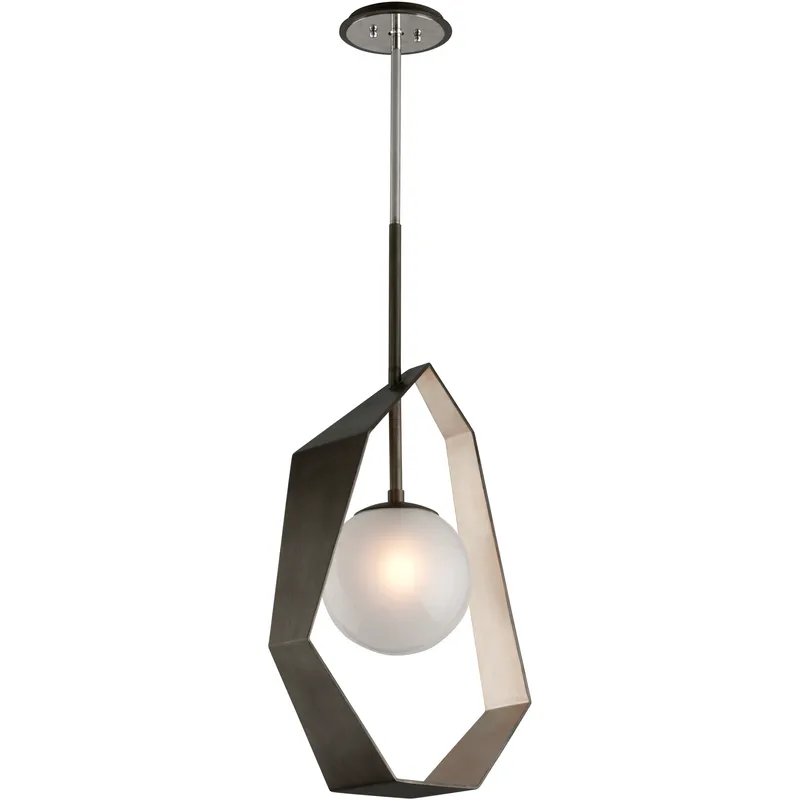 Origami LED 9.25 inch Graphite With Silver Leaf Pendant Ceiling Light, Frosted Clear Glass