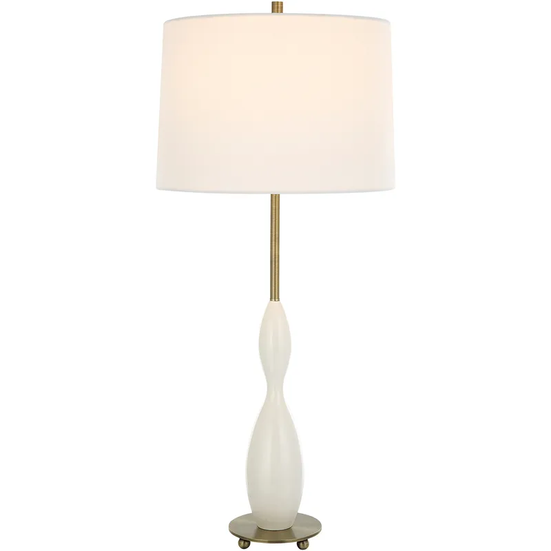 Annora 34 inch 150.00 watt Glossy White and Antique Brass Table Lamp Portable Light