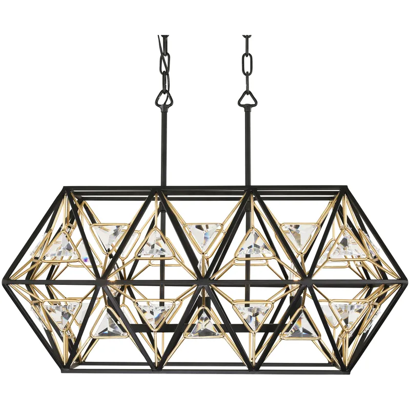 Marcia 3 Light 28 inch Matte Black and French Gold Linear Pendant Ceiling Light