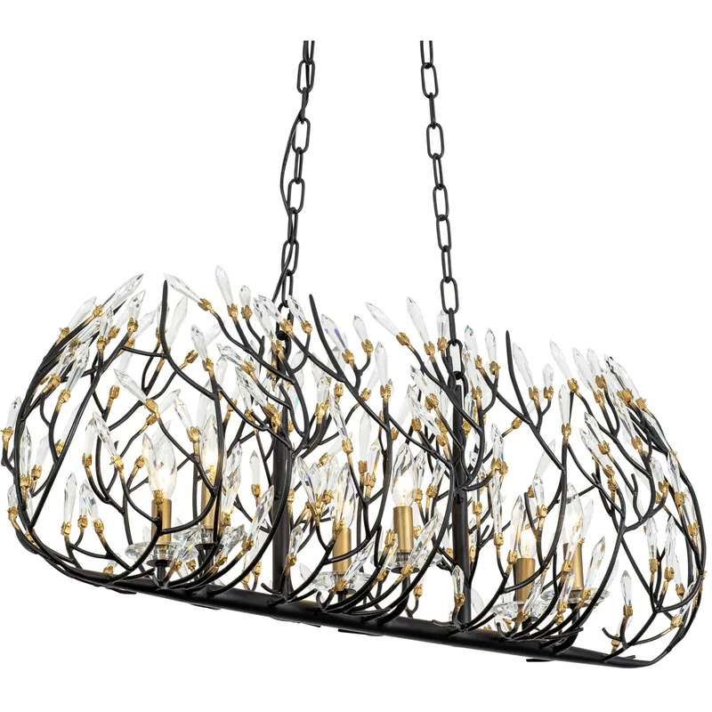 Bask 6 Light 36 inch Matte Black and French Gold Linear Pendant Ceiling Light in Matte Black/French Gold