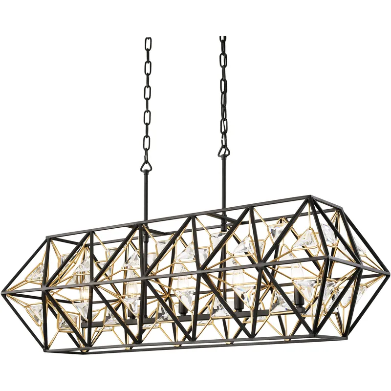 Marcia 5 Light 42 inch Matte Black and French Gold Linear Pendant Ceiling Light