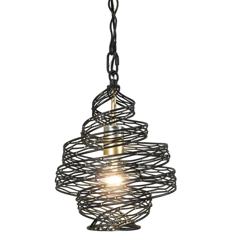 Flow 1 Light 10 inch Matte Black and French Gold Mini Pendant Ceiling Light in Matte Black/French Gold