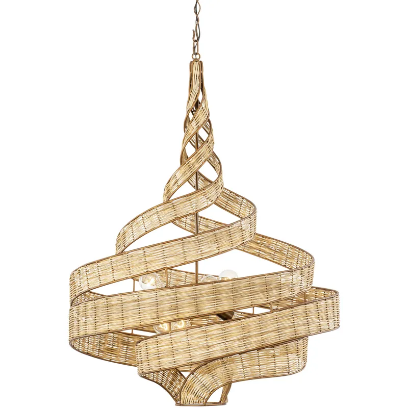 Flow 6 Light 30 inch Baguette and Natural Rattan Pendant Ceiling Light in Baguette/Natural Rattan, Smithsonian Collaboration