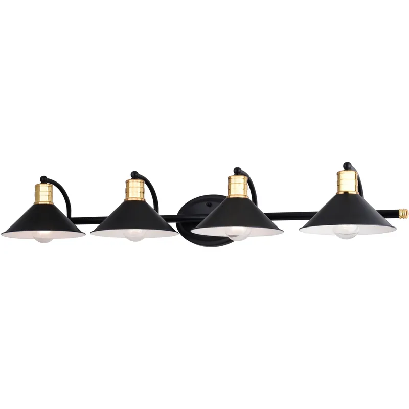 Akron LED 38 inch Matte Black and Natural Brass Bathroom Light Wall Light in 4
