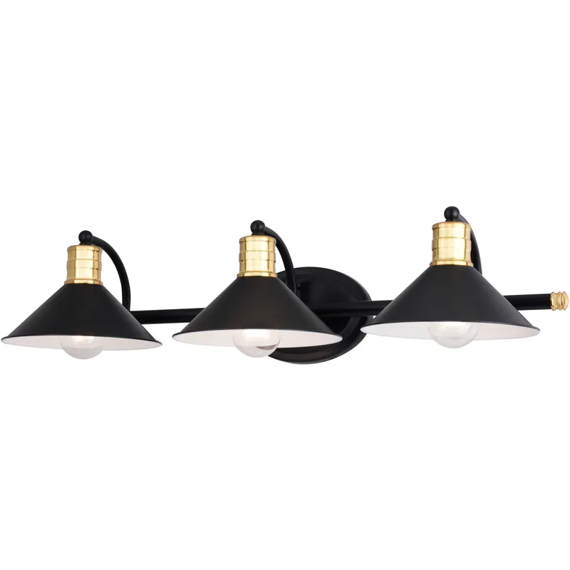 Akron LED 28 inch Matte Black and Natural Brass Bathroom Light Wall Light in 3