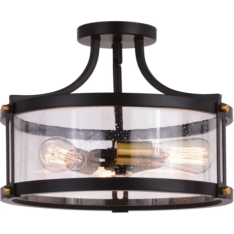 Holbrook LED 15.75 inch Matte Black and Satin Brass Semi-Flush Mount Ceiling Light