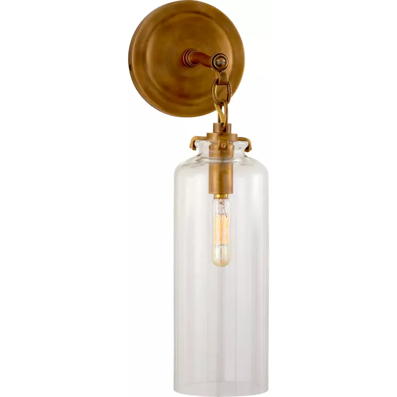 Thomas O'Brien Katie3 1 Light 5.25 inch Hand-Rubbed Antique Brass Cylinder Bath Sconce Wall Light in Clear Glass, Small
