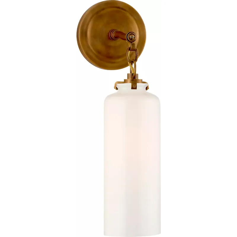Thomas O'Brien Katie3 1 Light 5.25 inch Hand-Rubbed Antique Brass Cylinder Bath Sconce Wall Light in White Glass, Small