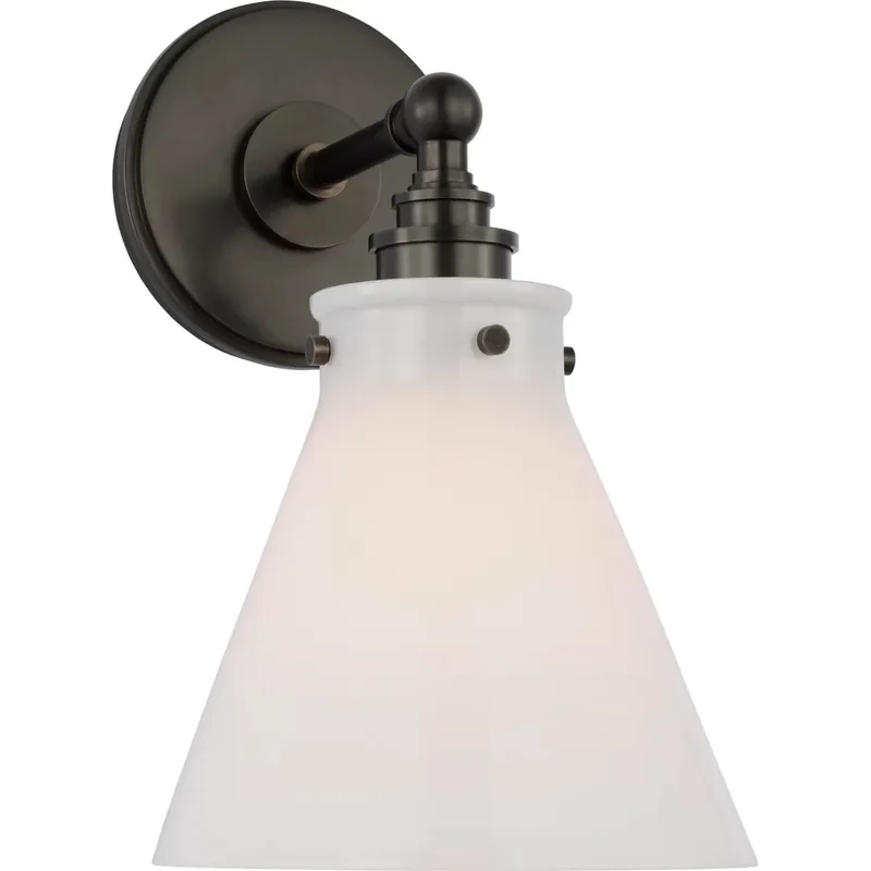 Chapman & Myers Parkington LED 7.25 inch Bronze Single Bath Wall Light in White Glass, Small