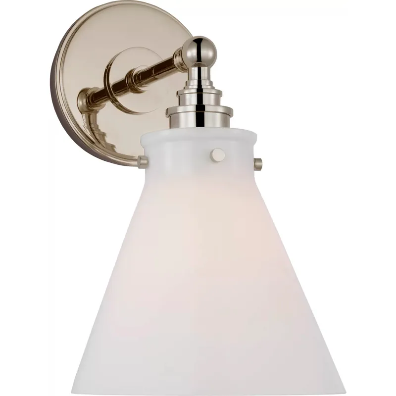 Chapman & Myers Parkington LED 7.25 inch Polished Nickel Single Bath Wall Light in White Glass, Small