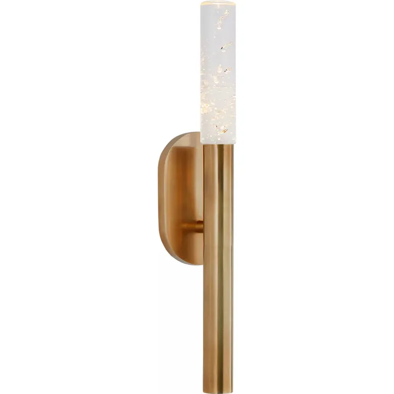 Kelly Wearstler Rousseau LED 3 inch Antique-Burnished Brass Bath Sconce Wall Light in Seeded Glass, Small