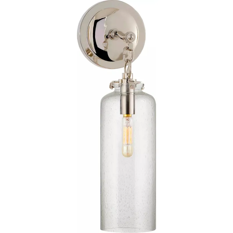 Thomas O'Brien Katie3 1 Light 5.25 inch Polished Nickel Cylinder Bath Sconce Wall Light in Seeded Glass, Small
