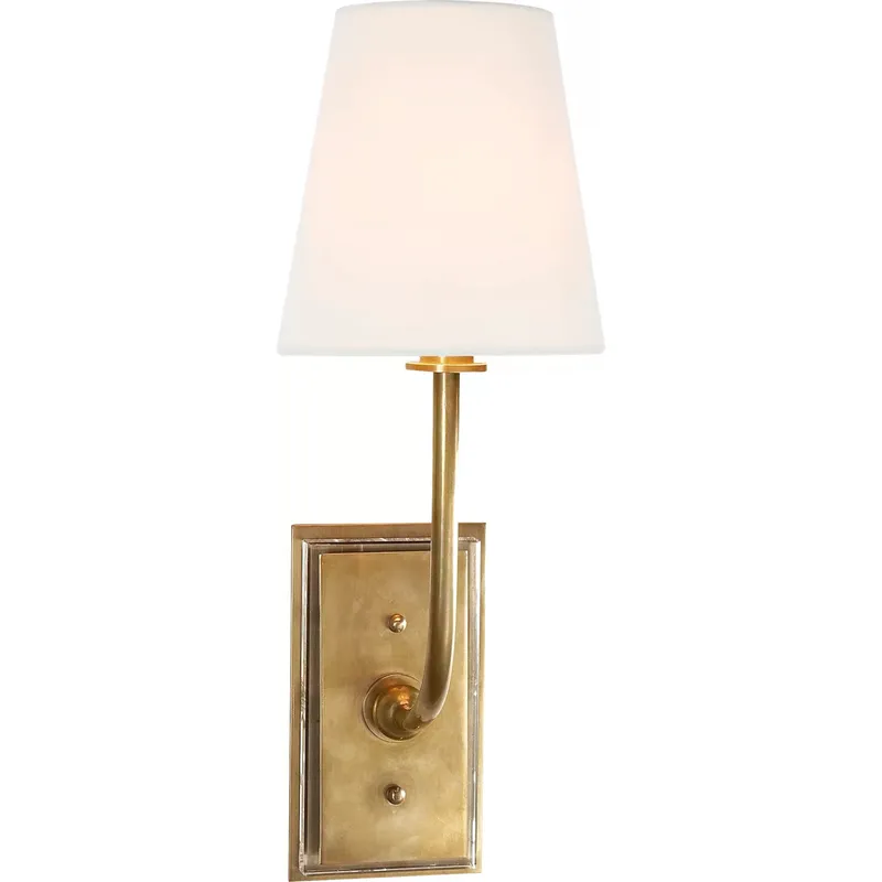 Thomas O'Brien Hulton 1 Light 6 inch Hand-Rubbed Antique Brass Sconce Wall Light in Linen