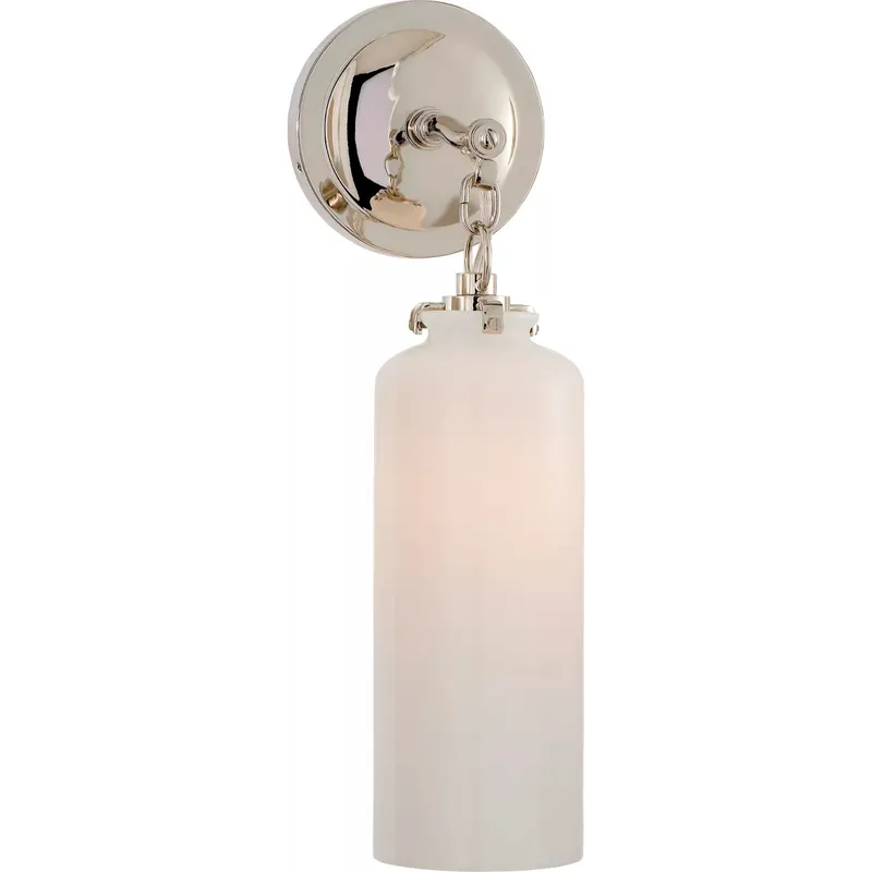 Thomas O'Brien Katie3 1 Light 5.25 inch Polished Nickel Cylinder Bath Sconce Wall Light in White Glass, Small
