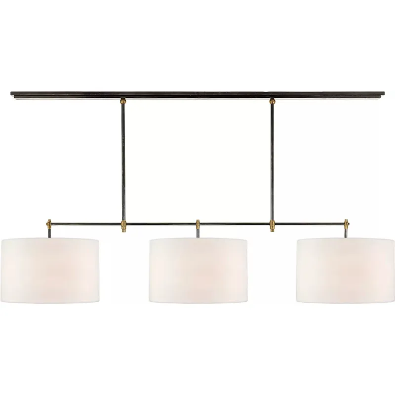 Thomas O'Brien Bryant 3 Light 60 inch Bronze and Hand-Rubbed Antique Brass Billiard Light Ceiling Light in Linen, Large