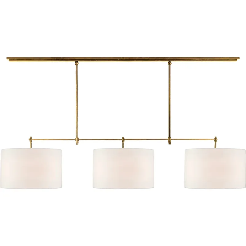 Thomas O'Brien Bryant 3 Light 60 inch Hand-Rubbed Antique Brass Billiard Light Ceiling Light in Linen, Large