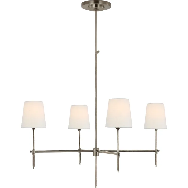Thomas O'Brien Bryant 4 Light 36 inch Antique Nickel Chandelier Ceiling Light in Linen, Large