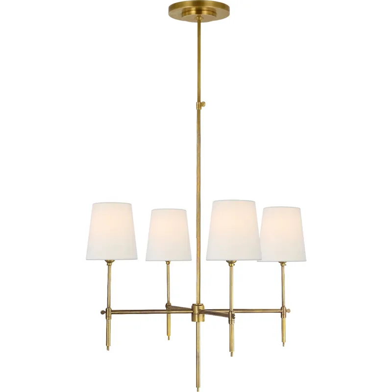 Thomas O'Brien Bryant 4 Light 26 inch Hand-Rubbed Antique Brass Chandelier Ceiling Light in Linen, Small