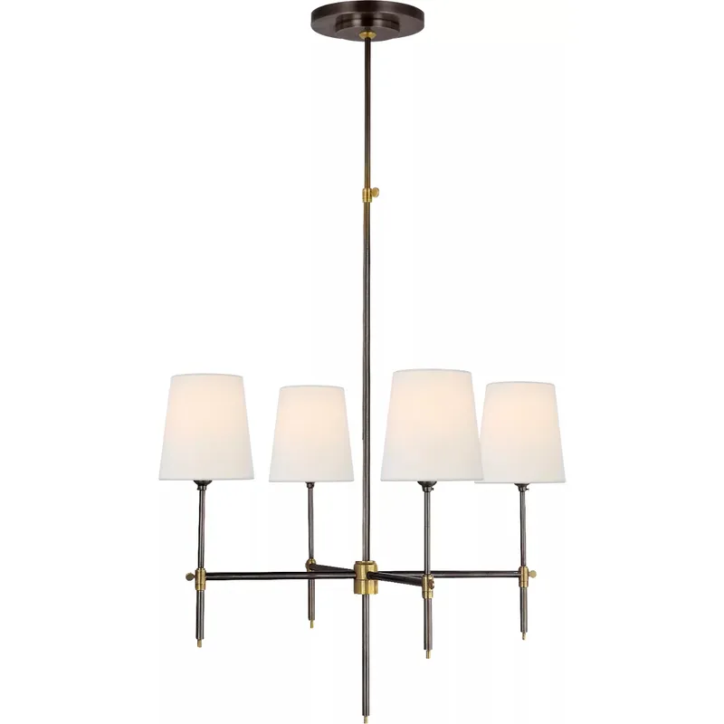 Thomas O'Brien Bryant 4 Light 26 inch Bronze and Hand-Rubbed Antique Brass Chandelier Ceiling Light in Linen, Small