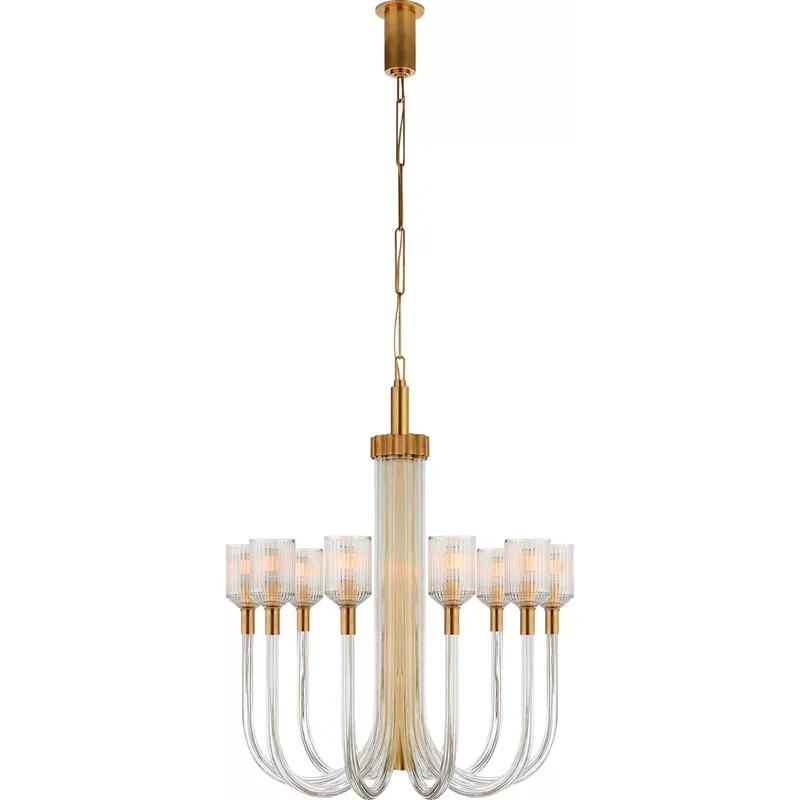Kelly Wearstler Reverie 10 Light 30 inch Clear Ribbed Glass and Brass Single Tier Chandelier Ceiling Light in Clear Glass and Brass, Medium