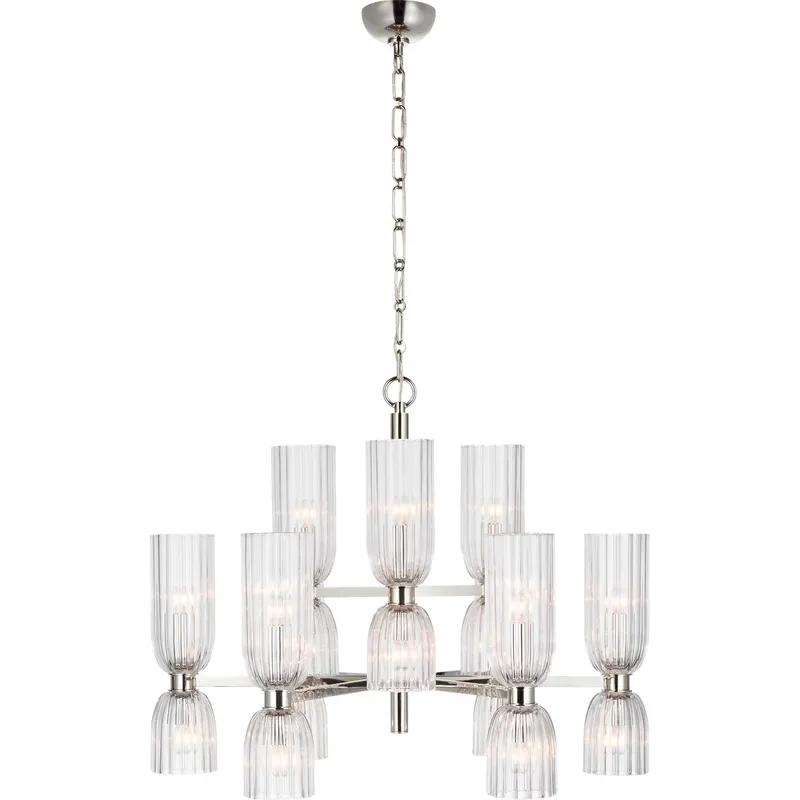 AERIN Asalea LED 34 inch Polished Nickel Two-Tier Chandelier Ceiling Light, Medium