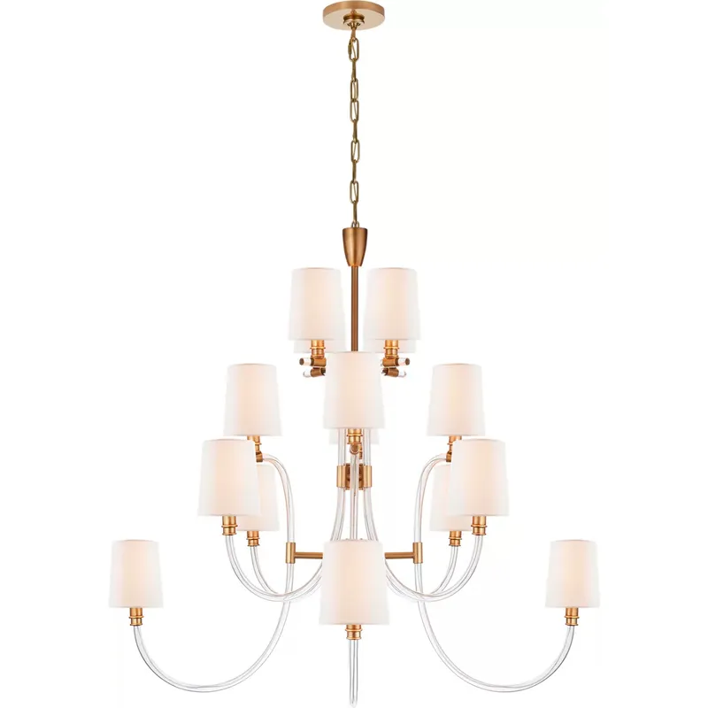 Julie Neill Clarice 16 Light 44.25 inch Clear Acrylic with Antique Brass Chandelier Ceiling Light in Crystal with Antique Brass, Large