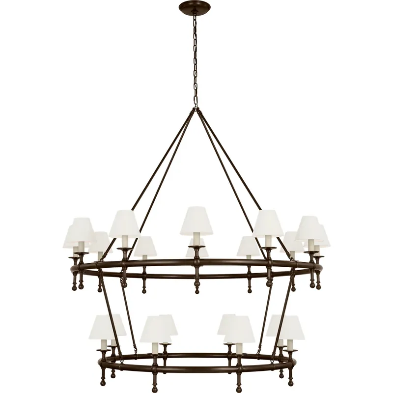 Chapman & Myers Classic LED 57.25 inch Bronze Two-Tier Ring Chandelier Ceiling Light in Linen