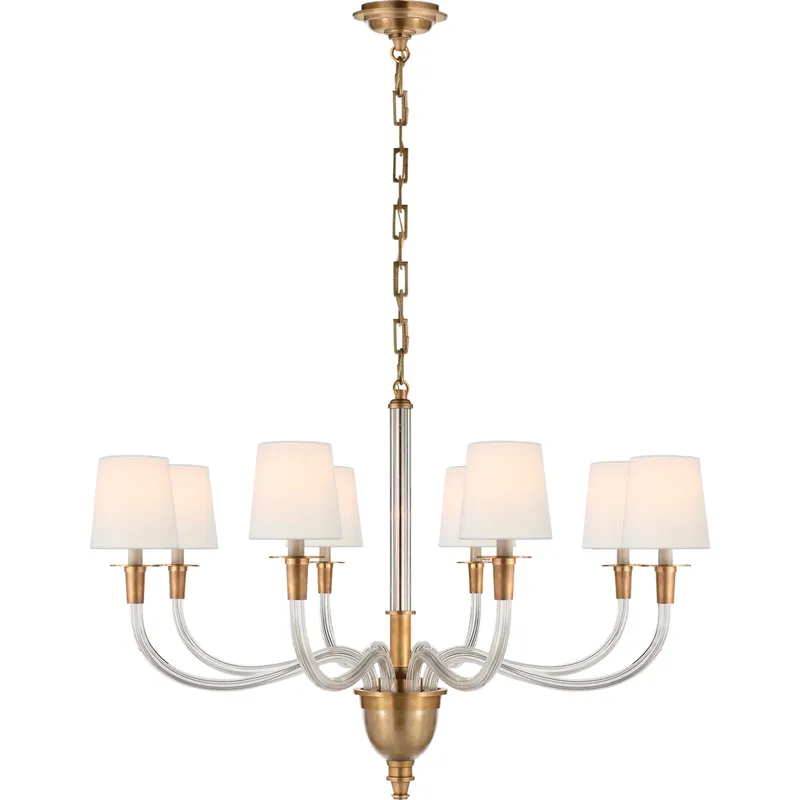 Thomas O'Brien Vivian 8 Light 36 inch Hand-Rubbed Antique Brass One-Tier Chandelier Ceiling Light in Linen, Large