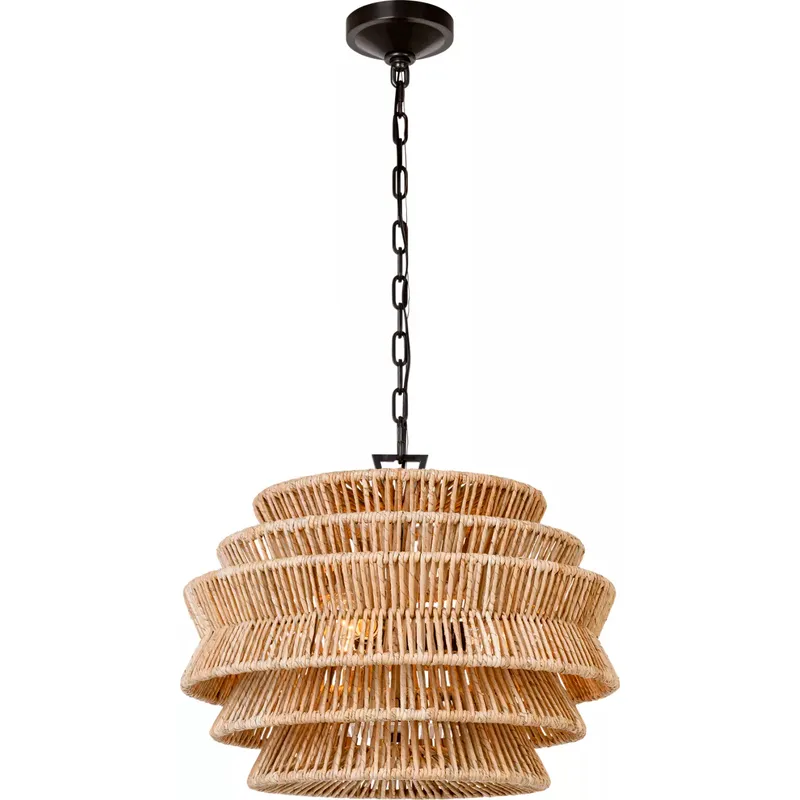Chapman & Myers Antigua LED 22 inch Bronze and Natural Abaca Drum Chandelier Ceiling Light, Small