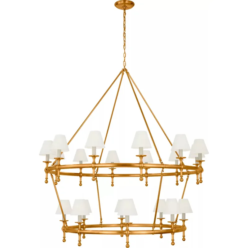 Chapman & Myers Classic LED 57.25 inch Antique-Burnished Brass Two-Tier Ring Chandelier Ceiling Light in Linen