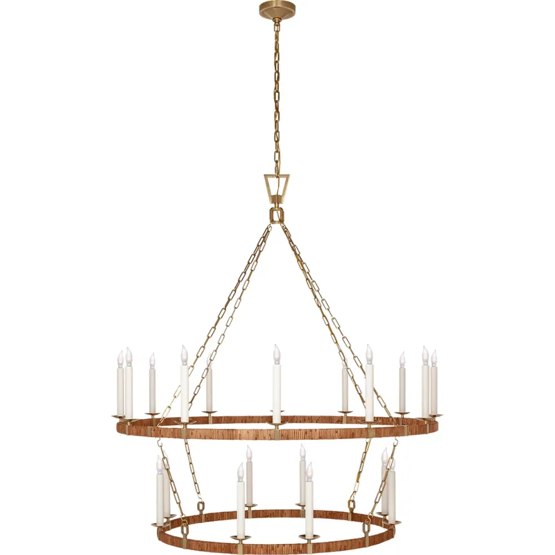 Chapman & Myers Darlana5 LED 52.25 inch Antique-Burnished Brass and Natural Rattan Two Tier Chandelier Ceiling Light, Extra Large