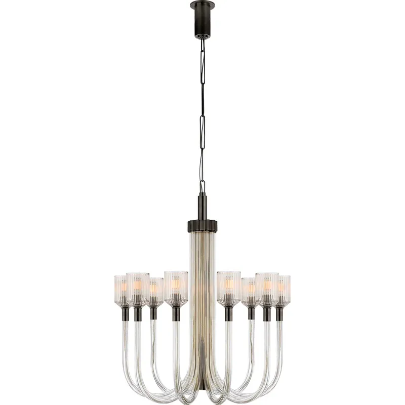Kelly Wearstler Reverie 10 Light 30 inch Clear Ribbed Glass and Bronze Single Tier Chandelier Ceiling Light in Clear Glass and Bronze, Medium