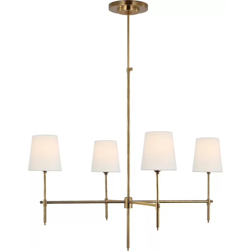 Thomas O'Brien Bryant 4 Light 36 inch Hand-Rubbed Antique Brass Chandelier Ceiling Light in Linen, Large