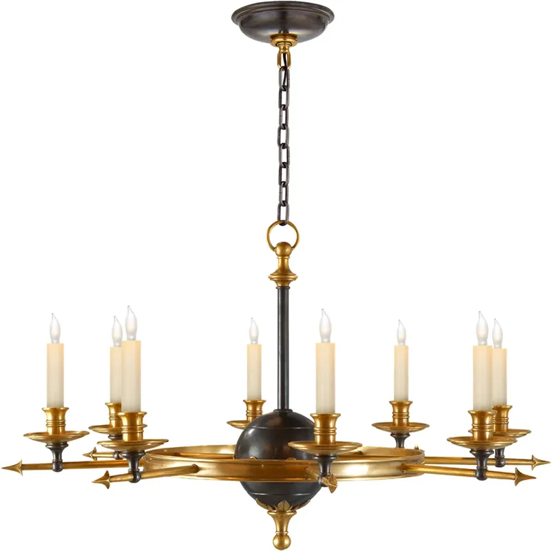 Chapman & Myers Leaf and Arrow 8 Light 34.75 inch Bronze with Antique Brass Chandelier Ceiling Light in Bronze and Antique Burnished Brass, Large