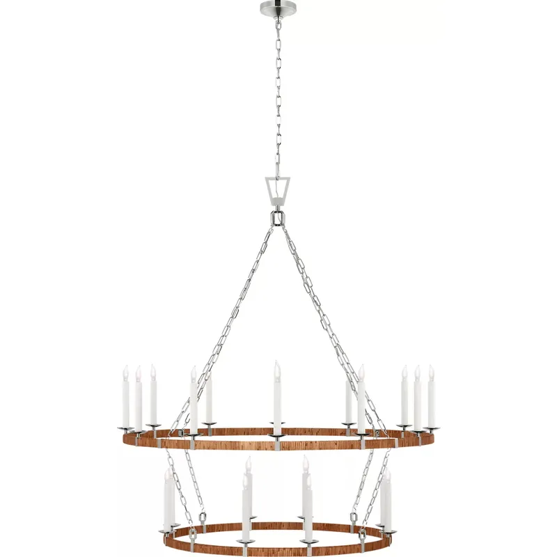 Chapman & Myers Darlana Wrapped LED 52.25 inch Polished Nickel and Natural Rattan Two Tier Chandelier Ceiling Light, Extra Large