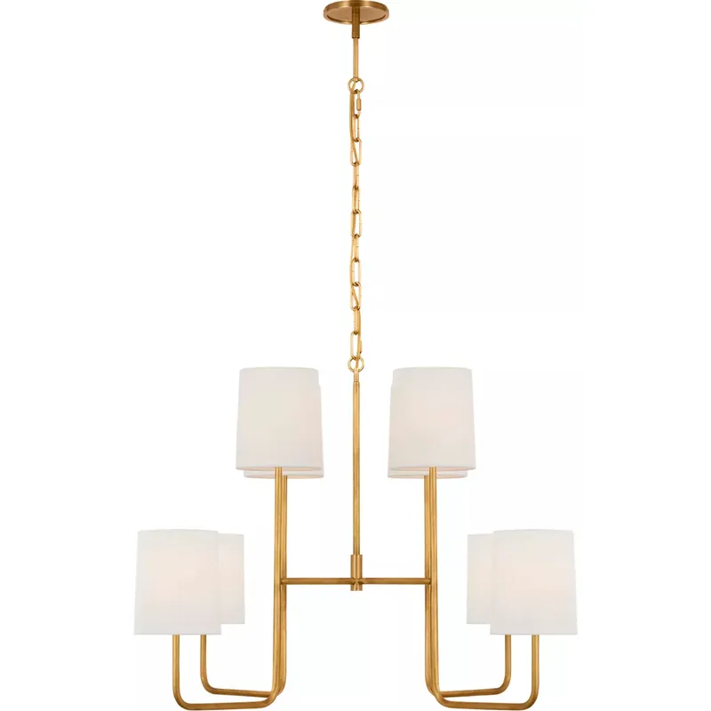 Barbara Barry Go Lightly LED 30 inch Soft Brass Two Tier Chandelier Ceiling Light in Linen, Extra Large