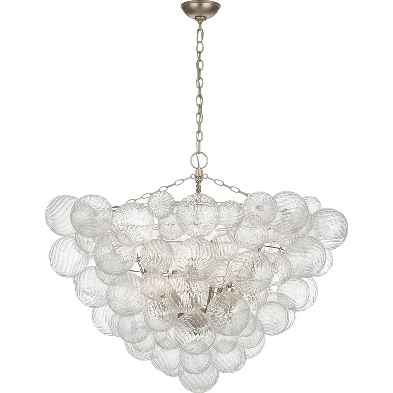 Julie Neill Talia LED 45.5 inch Burnished Silver Leaf and Clear Swirled Glass Chandelier Ceiling Light