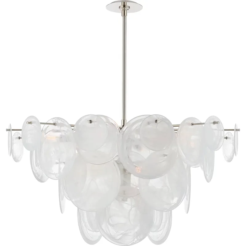 AERIN Loire 9 Light 37.25 inch Polished Nickel Chandelier Ceiling Light in White Strie Glass, Large