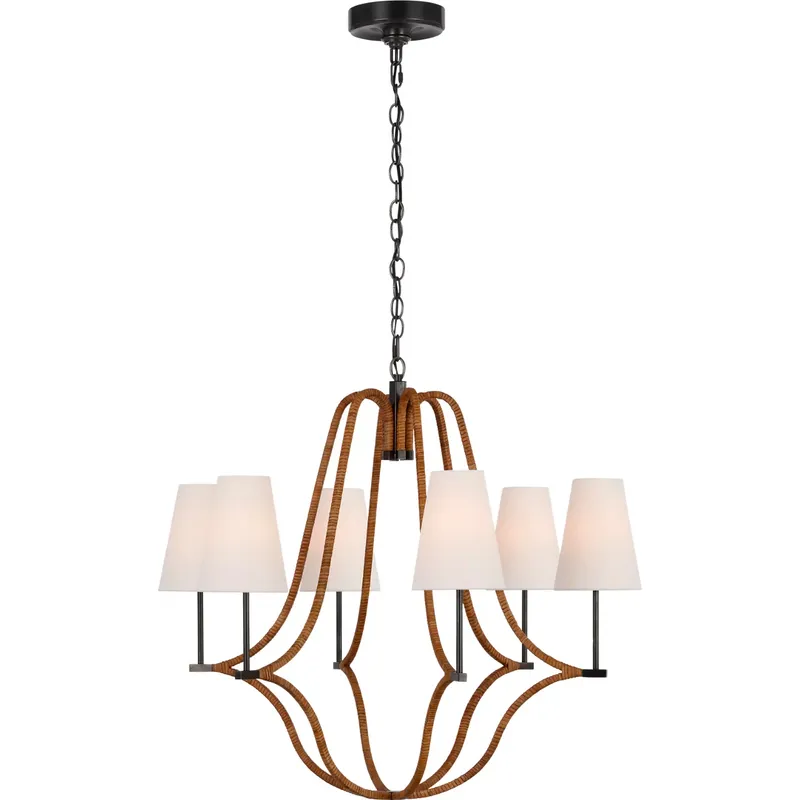 Chapman & Myers Biscayne LED 30.25 inch Bronze and Natural Rattan Wrapped Chandelier Ceiling Light, Large