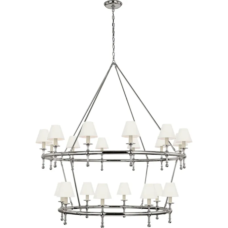 Chapman & Myers Classic LED 57.25 inch Polished Nickel Two-Tier Ring Chandelier Ceiling Light in Linen