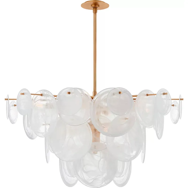 AERIN Loire 9 Light 37.25 inch Gild Chandelier Ceiling Light in White Strie Glass, Large
