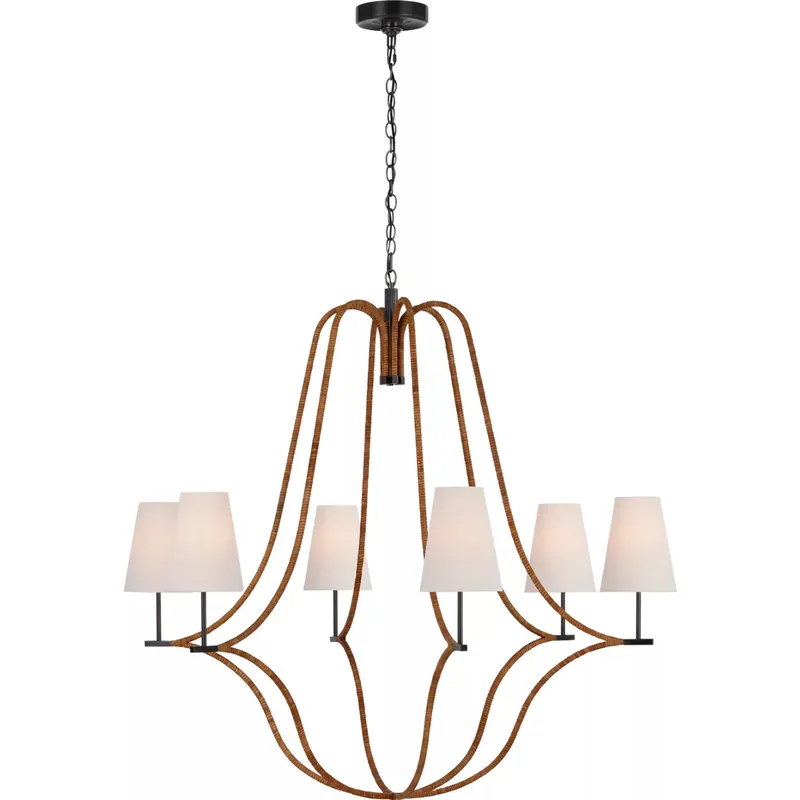 Chapman & Myers Biscayne LED 45.75 inch Bronze and Natural Rattan Wrapped Chandelier Ceiling Light, Extra Large