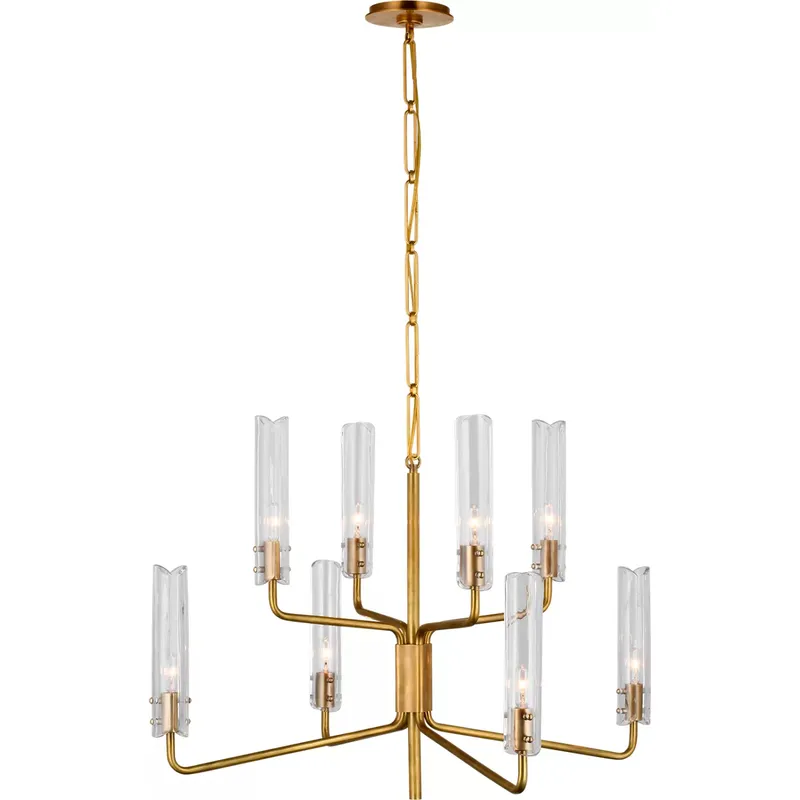 AERIN Casoria LED 32.25 inch Hand-Rubbed Antique Brass Two-Tier Chandelier Ceiling Light, Medium