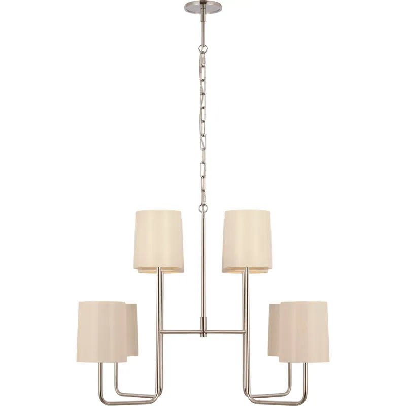 Barbara Barry Go Lightly LED 30 inch Polished Nickel Two Tier Chandelier Ceiling Light in China White, Extra Large