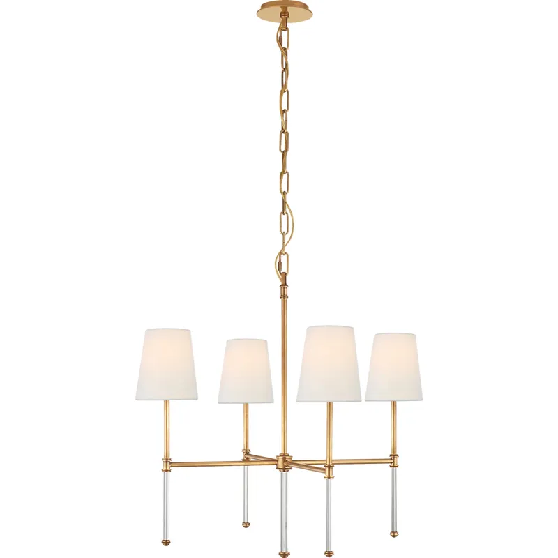 Suzanne Kasler Camille 4 Light 27.25 inch Hand-Rubbed Antique Brass Chandelier Ceiling Light in Linen, Small