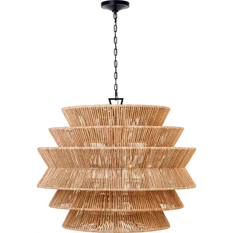 Chapman & Myers Antigua LED 42 inch Bronze and Natural Abaca Drum Chandelier Ceiling Light, XL