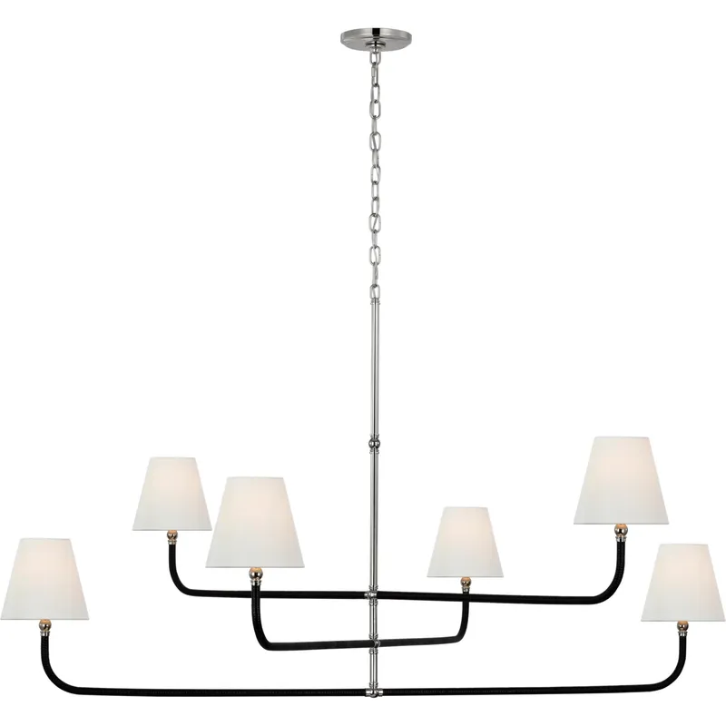 Chapman & Myers Basden LED 60 inch Polished Nickel and Black Rattan Three Tier Chandelier Ceiling Light, Grande